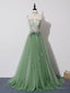Green Lace Long Prom Dresses, Green Lace Long Formal Graduation Dresses