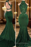 Green lace mermaid prom dress, green evening dress