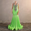 Green Mermaid V Neck Prom Dresses Sequined Open Back Sleeveless Lace Crystal Formal Prom Prom Gown