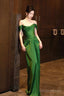 Green Off Shoulder Beautiful Soft Satin Evening Dress, Green Long Prom Dress