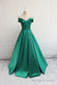 Green Off Shoulder Fashionable Long Prom Dress, Satin Long Prom Dress