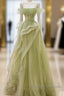 Green Off Shoulder Lace Long Prom Dress, Green Formal Dress