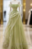 Green Off Shoulder Lace Long Prom Dresses Green Prom Dresses