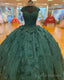 Green Princess Ball Gowns Quinceanera Dresses Sweet 15 Prom 3D Flowers Lace Applique Crystal Beads Sequin Birthday Gowns