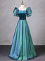 Green Puff Sleeve Square Neck Prom Dress