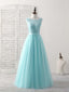 Green Round Neck Lace Tulle Long Prom Dress, Prom Dress