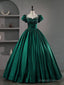 Green Round Neck Satin Lace Long Prom Dresses Green Lace Prom Dresses