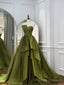 Green Ruffle Tiered Prom Dresses Strapless, Green Long Prom Dress