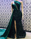Green Satin And Sequin Prom Dress Mermaid