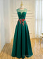 Green Satin Lace Up Floor Length Bridesmaid Dress
