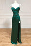 Green Satin Long Prom Dress, Simple Lace-Up Prom Prom Dress