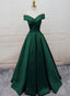 Green Satin Off Shoulder Lace-Up Prom Gowns Senior Prom Dress