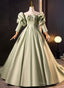 Green Satin Off Shoulder Long Formal Dress, Green Long Evening Dress Sweet 16 Dress