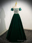 Green Satin Sequins Puff Sleeve Prom Dress