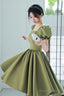 Green Satin Short A-Line Prom Dresses Cute Short Sleeve Homecoming Dresses