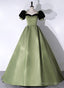 Green Satin Short Sleeves Long Prom Dresses Green Satin Prom Dresses