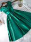 Green Satin Short Sweeetheart Off Shoulder Homecoming Dress, Green Short Party Dress Formal Dresses