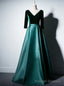 Green Satin Velvet Long Sleeve V-neck prom Dress