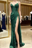 Green Satin With Lace Straps Long Prom Dresseses Green Satin Prom Dres