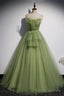 Green Scoop Tulle Floor Length Prom Dress, A Line Green Formal Dress