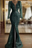 Green Sequin V Neck Mermaid Prom Dresses