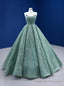 Green Sequins Appliques Strapless Prom Dress