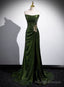 Green Sequins Mermaid Long Prom Dress with Leg Slit, Green Sequins Prom Dress