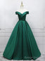 Green Simple Satin Off Shoulder Long Prom Dress, Green Prom Dresses