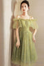 Green Spaghetti Strap Tulle Short Prom Dress, Charming Knee Length A Line Prom Dress