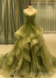 Green Straps Sweetheart Tulle Long Prom Dress, Green Layers Tulle Prom Dress