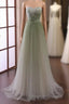 Green Sweetheart Gradient Beaded Tulle Floor Length Party Dress, Green Junior Prom Dresses