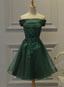Green Tulle And Satin Lovely Short Prom Dresses Off Shoulder Prom Dresses