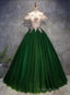 Green Tulle Ball Gowns with Lace Off Shoulder Sweet 16 Dress, Ball Gowns Prom Dress Formal Dress