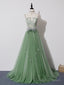 Green Tulle Lace Long Prom Dress, Green Tulle Long Formal Graduation Dress
