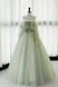 Green Tulle Lace Long Prom Dress, Off Shoulder Prom Formal Dress