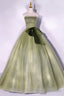 Green Tulle Long A Line Prom Dress, Green Strapless Prom Gowns