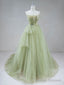 Green Tulle Long Prom Dress, A Line Green Formal Long Prom Dress
