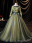 Green Tulle long Sleeve Embroidery Appliques Quinceanera Dress