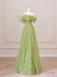 Green Tulle Off Shoulder Long Prom Dresses, Green Tulle Formal Evening Dress