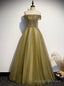 Green Tulle Off the Shoulder Beading Prom Dresses