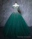 Green Tulle Sequin Long Prom Gowns, Green Sequin Sweet 16 Dress