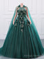 Green Tulle Sequins 3D Flower Lace Quinceanera Dress