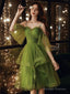 Green Tulle Short Layers Straps Short Prom Dresses Cute Short Green Homecoming Dresses