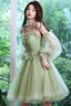Green Tulle Short Prom Dresses Green A-Line Prom Dresses With Bow