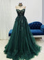 Green Tulle With Lace Applique Sweetheart Long Formal Dress, Green Evening Gown