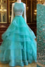 Green Two Pieces Sequin Long Prom Gown, Green Evening Dress