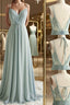 Green V Neck Chiffon Prom Dress with Lace Back Green V Neck Long Prom Dress