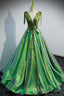 Green V Neck Long A Line Prom Dress, Simple Green Prom Prom Dress