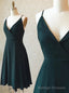 Green V Neck Tea Length Prom Dress