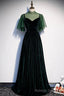 Green Velvet Long A Line Prom Dress, Green Formal Prom Dress